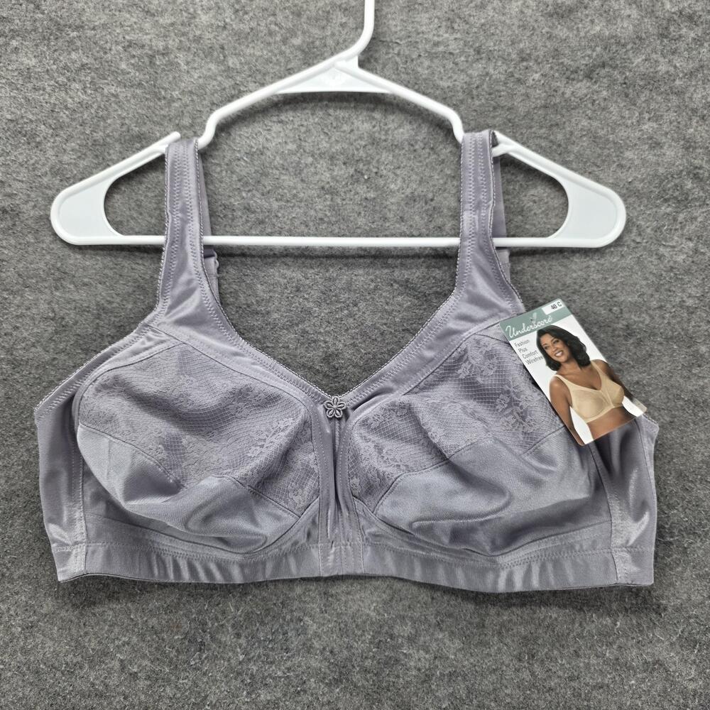 Underscore Bra Womens 40C Gray Fashion Plus Comfort Wirefree Full Coverage Lace